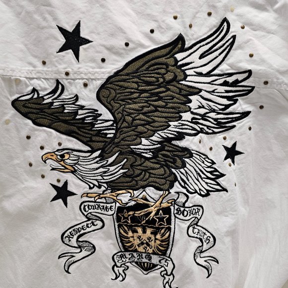 RARE Vintage Marquis MARQ 75 Button Down Dragon Eagle Alpha Embroidered Shirt - Picture 14 of 16